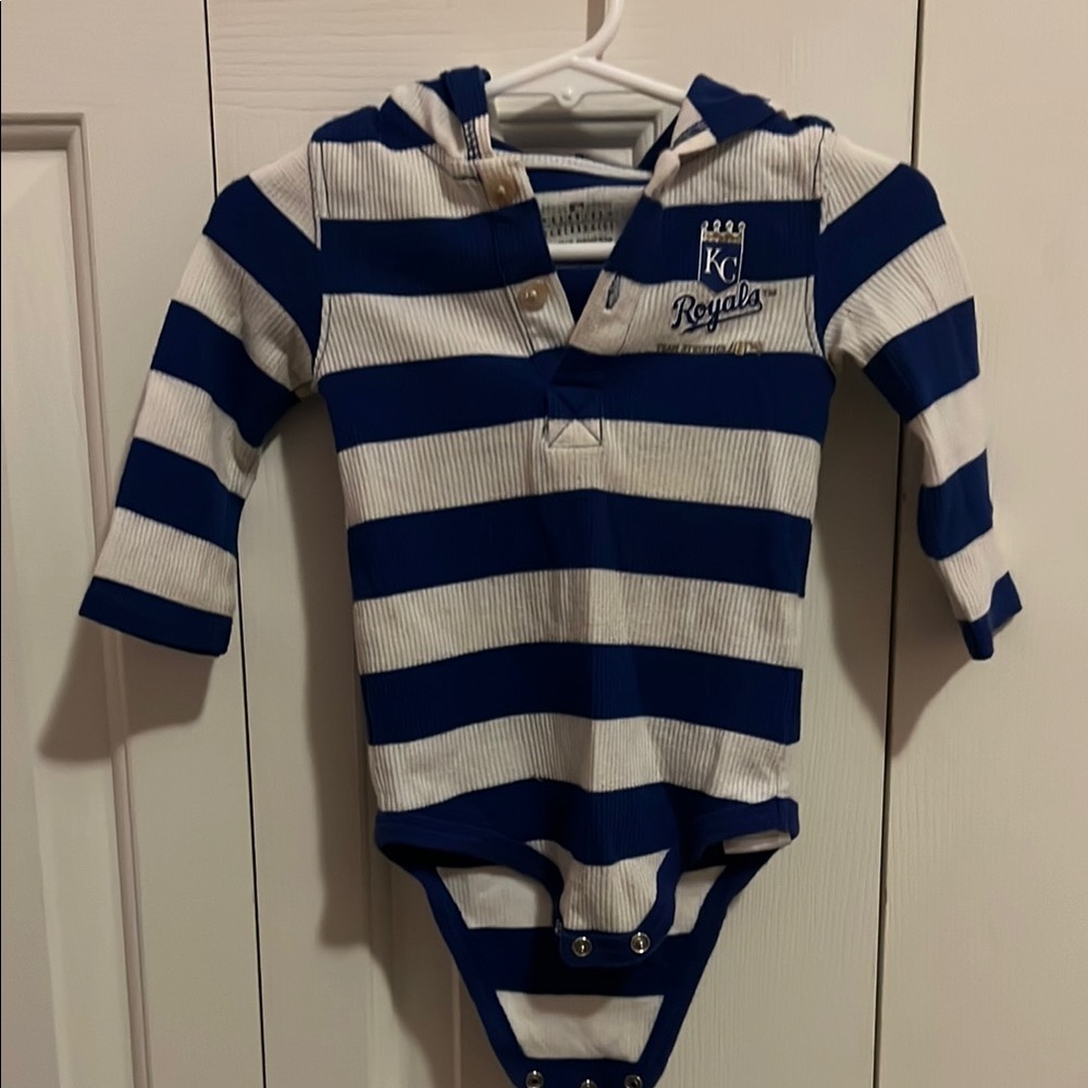 Royals Blue and White Striped Bodysuit with Collared Neckline